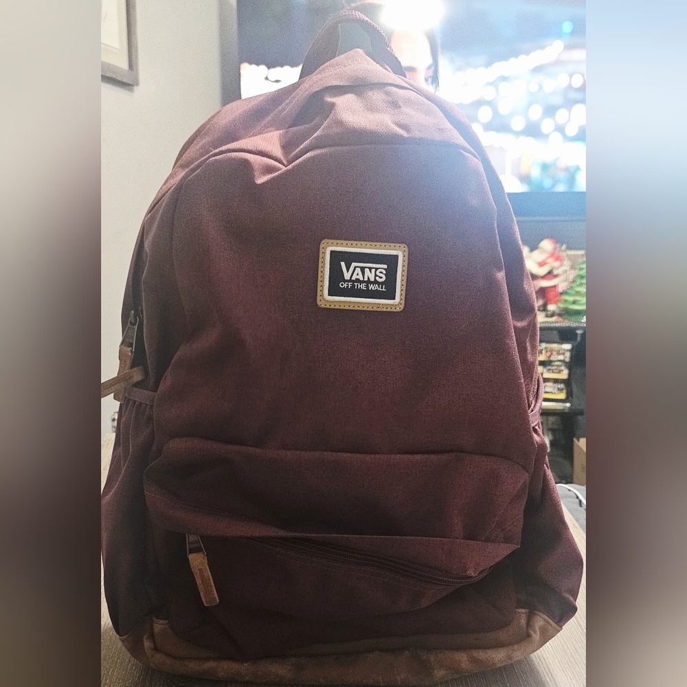 Vans Maroon Backpack with Brown Accents